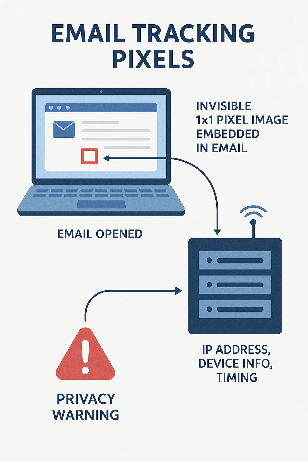 Email tracking pixel visualization showing how invisible pixels track user behavior